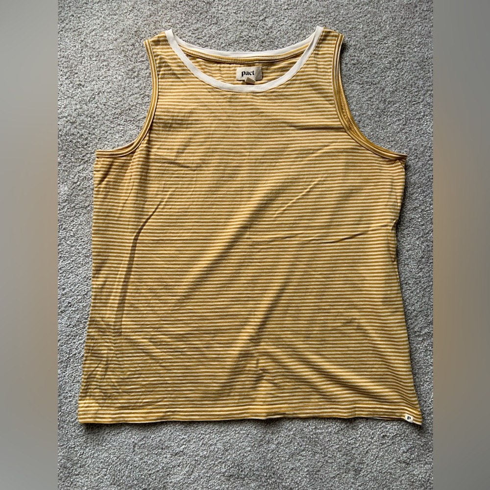 Pact Tank Top - XL - mustard and cream stripe EUC